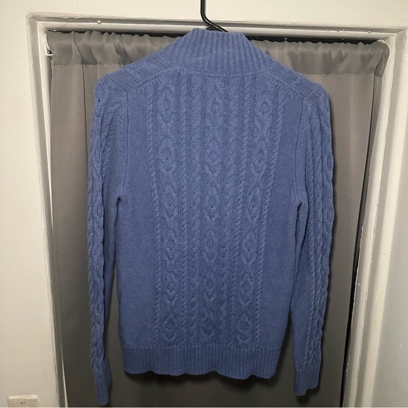 L.L. Bean Women's Preppy Zip-Up Blue Cotton Academia Cable Knit Sweater Size S - Picture 13 of 16